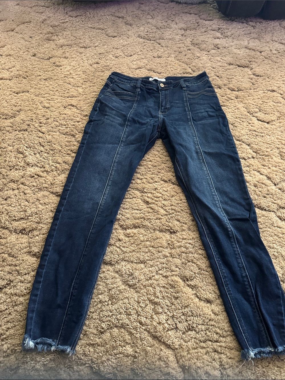 KanCan Dark Indigo Skinny Jeans with Raw Hem